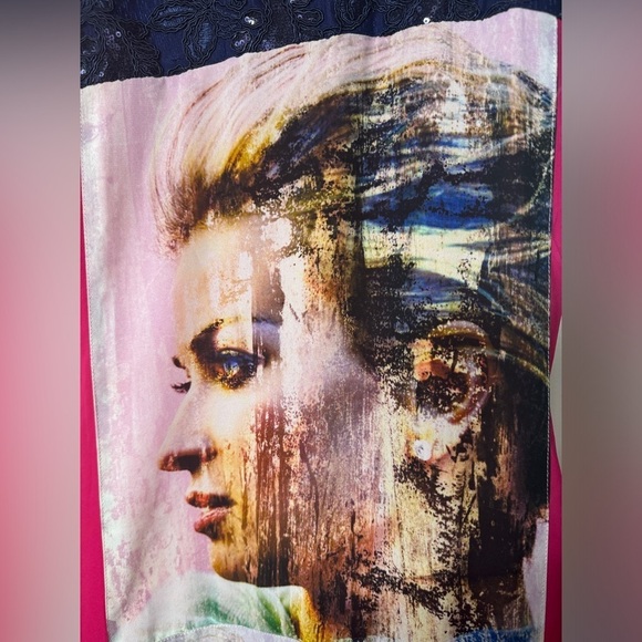 R23 by Jini Mini Pink Blue Floral Semi Sheer Model Photo Maxi Sequin Dress M - Picture 5 of 11